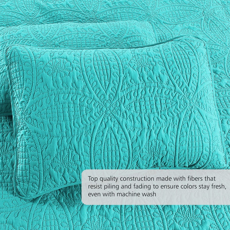 Pure Bedding Quilt Set King/Cal King/California King Size Aqua - Oversized Bedspread - Soft Microfiber Lightweight Coverlet for All Season - 3 Piece Includes 1 Quilt and 2 Shams, Geometric Pattern - Image 3